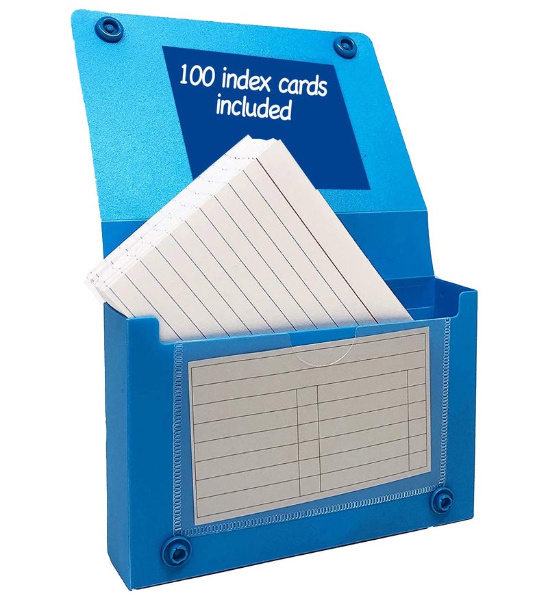 Manaloom Index Card Case, 4x6 Inch Index Card Holder, Fits Up to 100 Cards Per Case Assorted Colors - With Heavy Weight Ruled Index Cards, 4" x 6â€, 100/Pack - Store Recipe Cards, School Flash Cards (4x6 Inch) - Image 1
